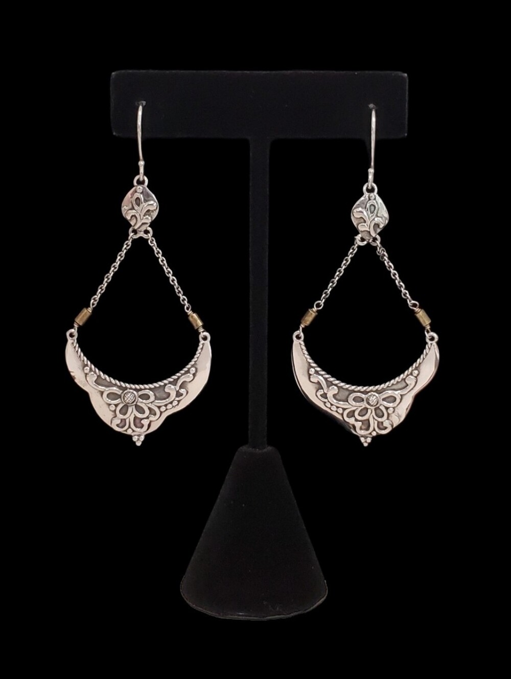 Estate Silpada 925 Sterling Silver & Brass "Swing of Things" Chandelier Earrings
